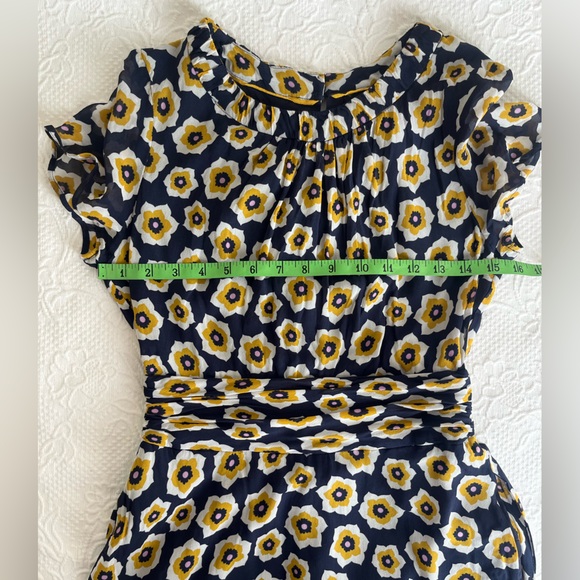 Boden Carey dress navy blue yellow flower floral print high neck silk zip up - Picture 13 of 16